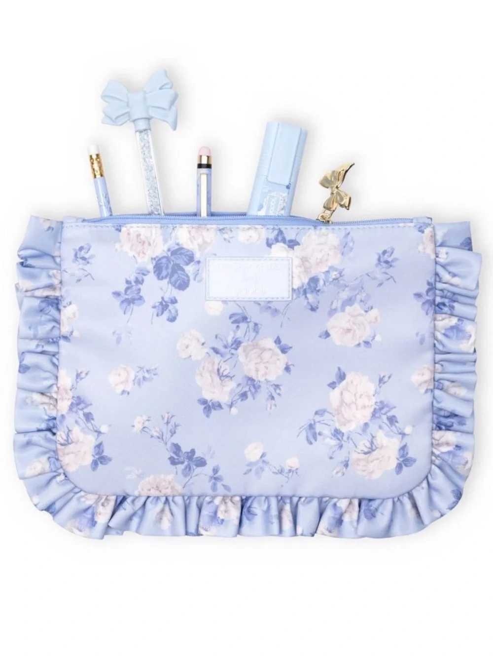 LoveShackFancy x Target x Joobi Blue Floral Print Flat Zip Ruffle Pouch